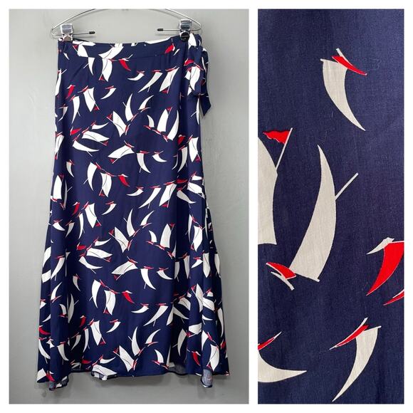 Chaps Sailboat Wrap Skirt Size Large Maxi Navy Nautical Coastal Preppy Sarong - Picture 1 of 8